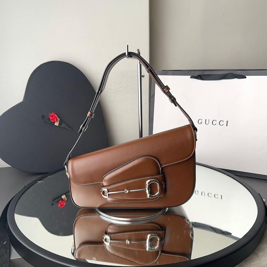 GUCCI – Horsebit 1955 Monogrammed Small Women Shoulder Bag (Brown)