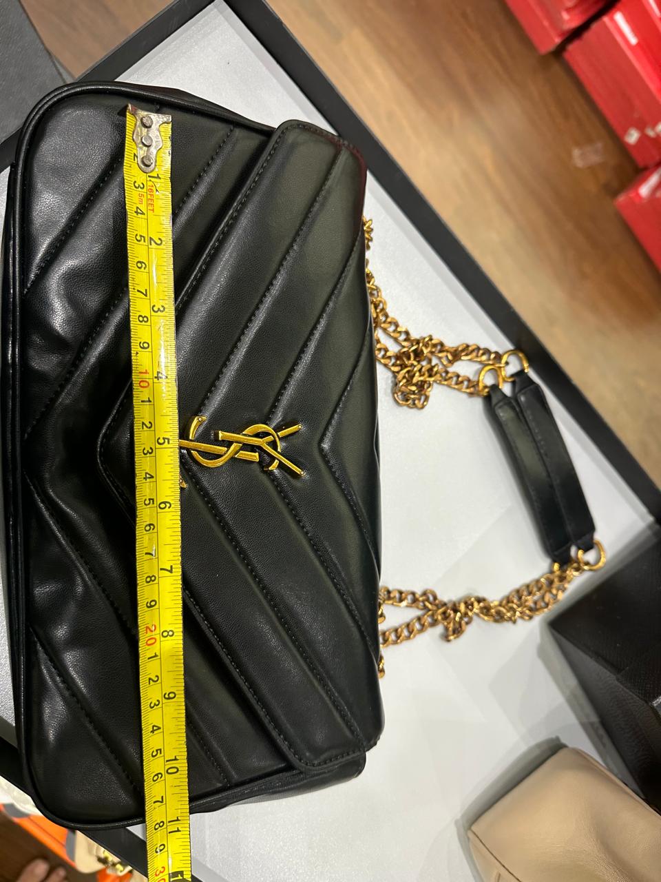 Saint Laurent Loulou Chain Bag – Women Bag in Soft Lambskin (Chevron Quilted Design) (Black)