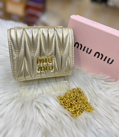 MIU MIU MORGAN – Women Card Case On Chain (Golden Silver Mix)