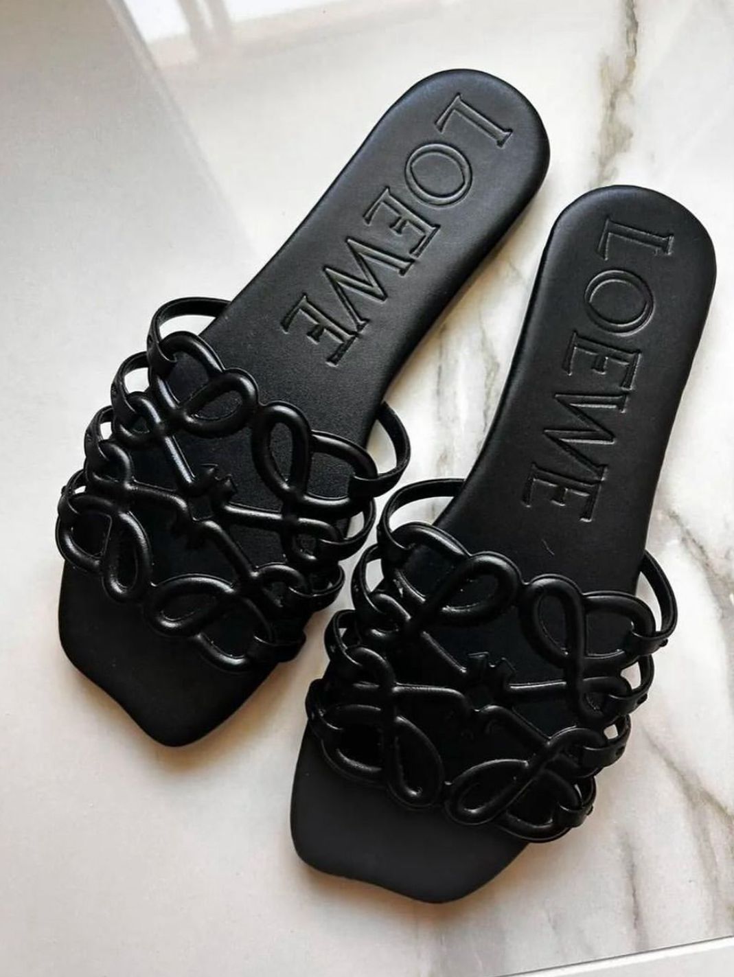 L-O-E-W-E Inspired Petal Anagram Women Slide – Premium Edition (Black)