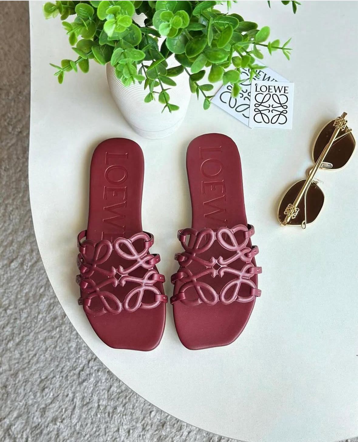 L-O-E-W-E Inspired Petal Anagram Women Slide – Premium Edition (Maroon)