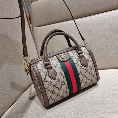 GUCCI OPHIDIA – Women Boston Bag (Beige Brown)