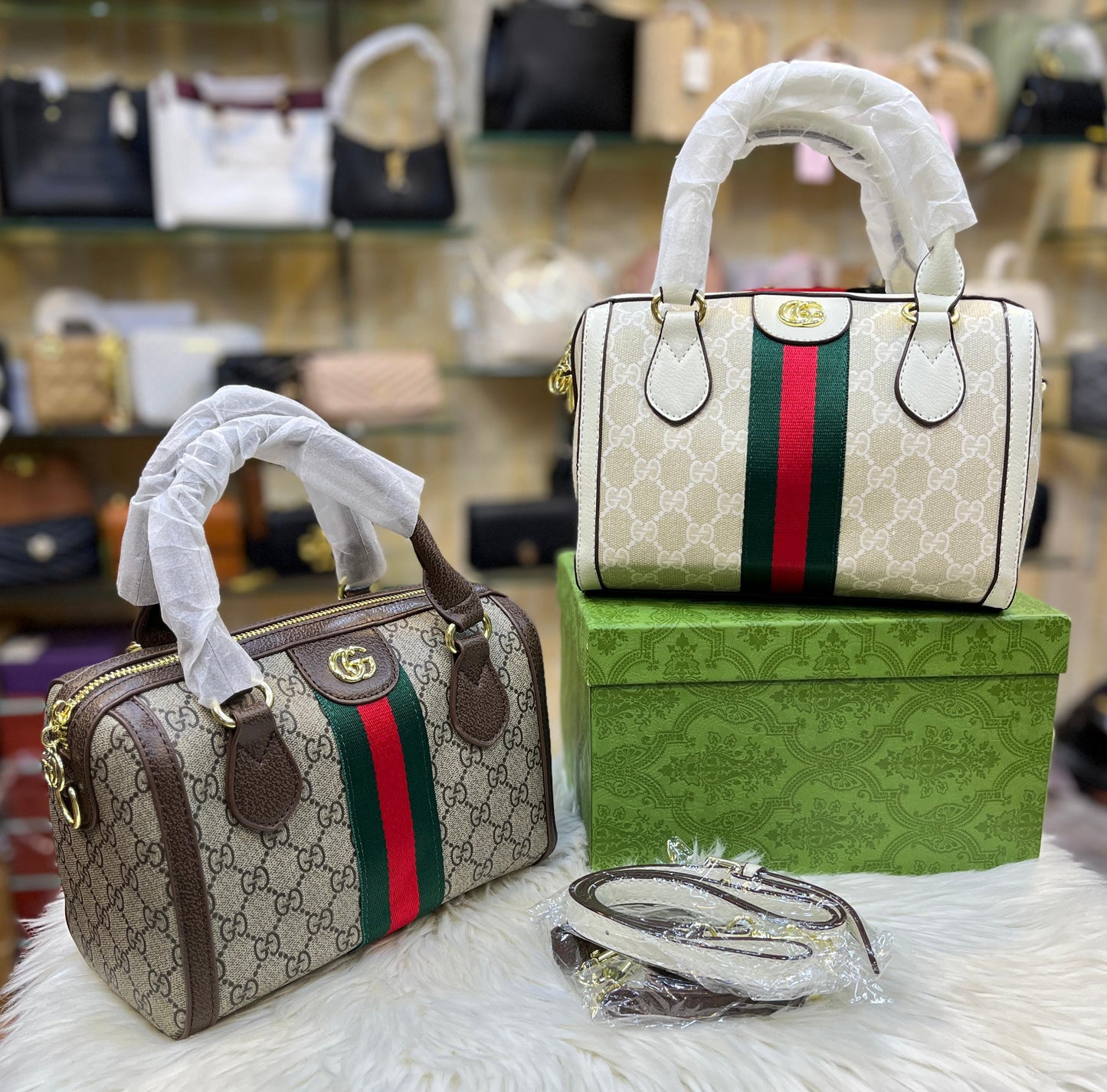 GUCCI OPHIDIA – Women Boston Bag (Off White)