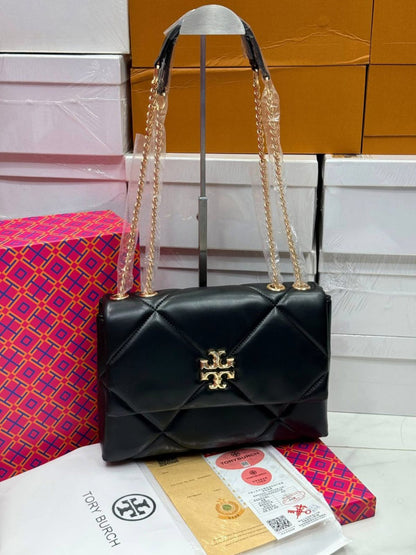 TORY BURCH KIRA DIAMOND QUILT – Women Convertible Shoulder Bag (Black)