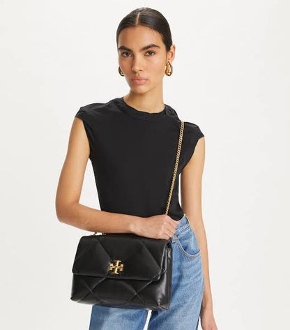 TORY BURCH KIRA DIAMOND QUILT – Women Convertible Shoulder Bag (Black)