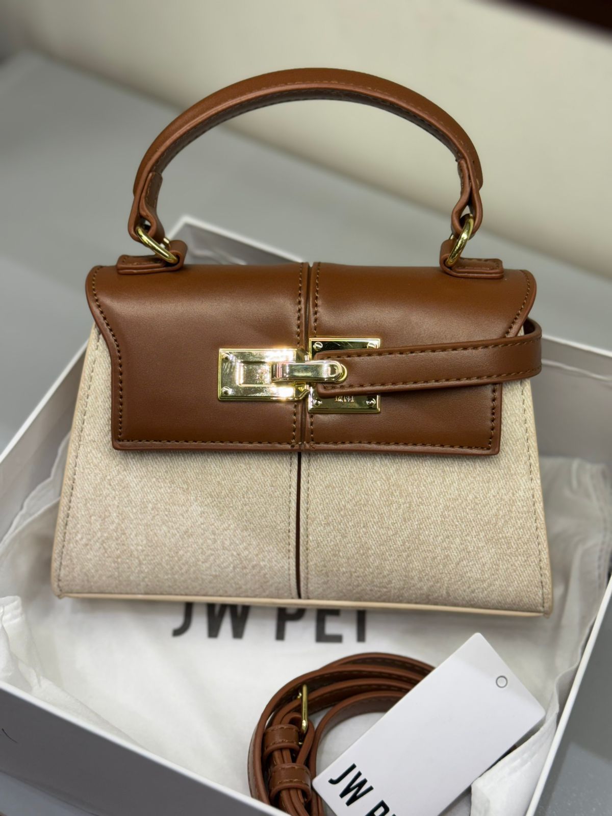 J-W P-E-I Elise Mini Top Handle Women Bag – Luxury Edition  (Off White Brown)