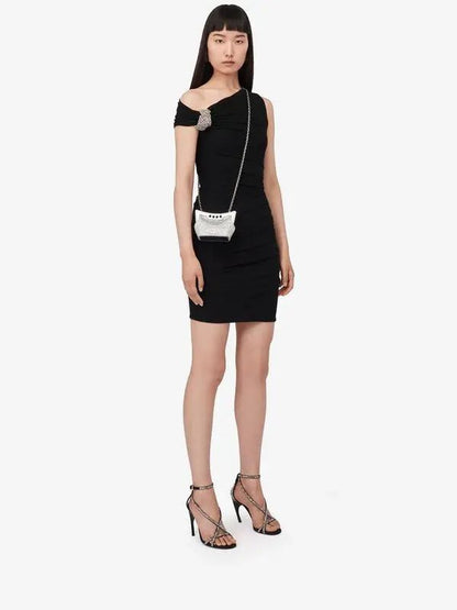 ALEXANDER MCQUEEN MICRO PEAK – Women Bag | Crystal Embellished Metallic Leather (Silver White)