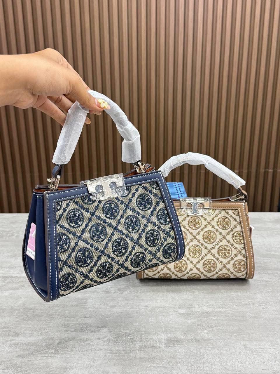 TORY BURCH Women Bag – T Monogram Studded Jacquard | Premium Quality (Blue)