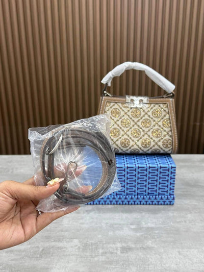 TORY BURCH Women Bag – T Monogram Studded Jacquard | Premium Quality (Beige)
