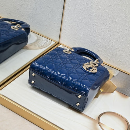 CHRISTIAN DIOR Women Bag – Lady Dior Cannage Patent Leather | Premium Quality (Blue)