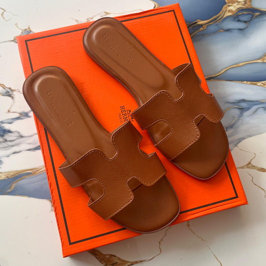 HERMES Oran Women Sandals – Imported Premium Flat Slippers (Brown)
