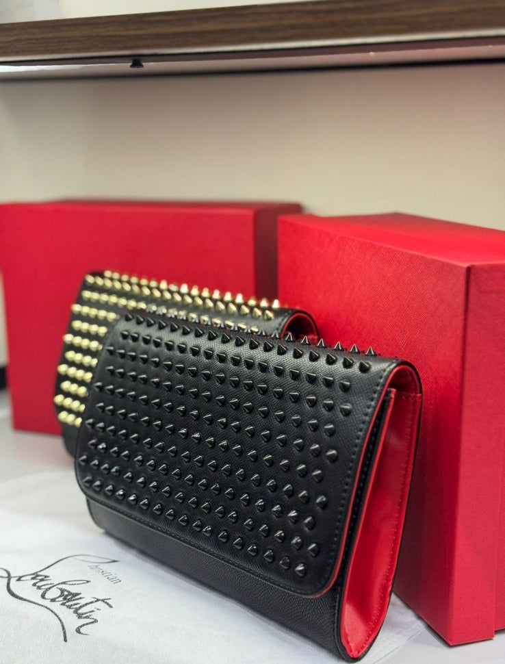 C-H-R-I-S-T-I-A-N L-O-U-B-O-U-T-I-N Paloma Clutch Women Bag – Luxury Spike Edition (Black & Gold)
