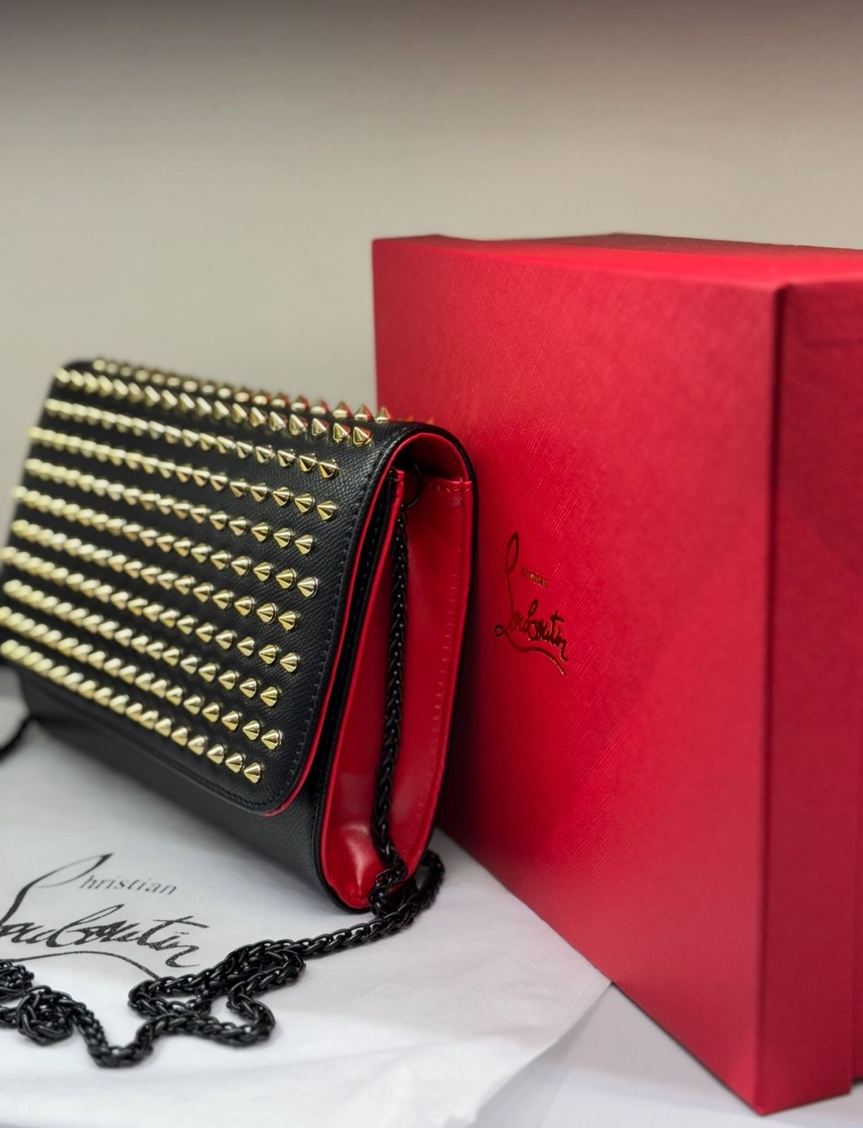 C-H-R-I-S-T-I-A-N L-O-U-B-O-U-T-I-N Paloma Clutch Women Bag – Luxury Spike Edition (Black & Gold)