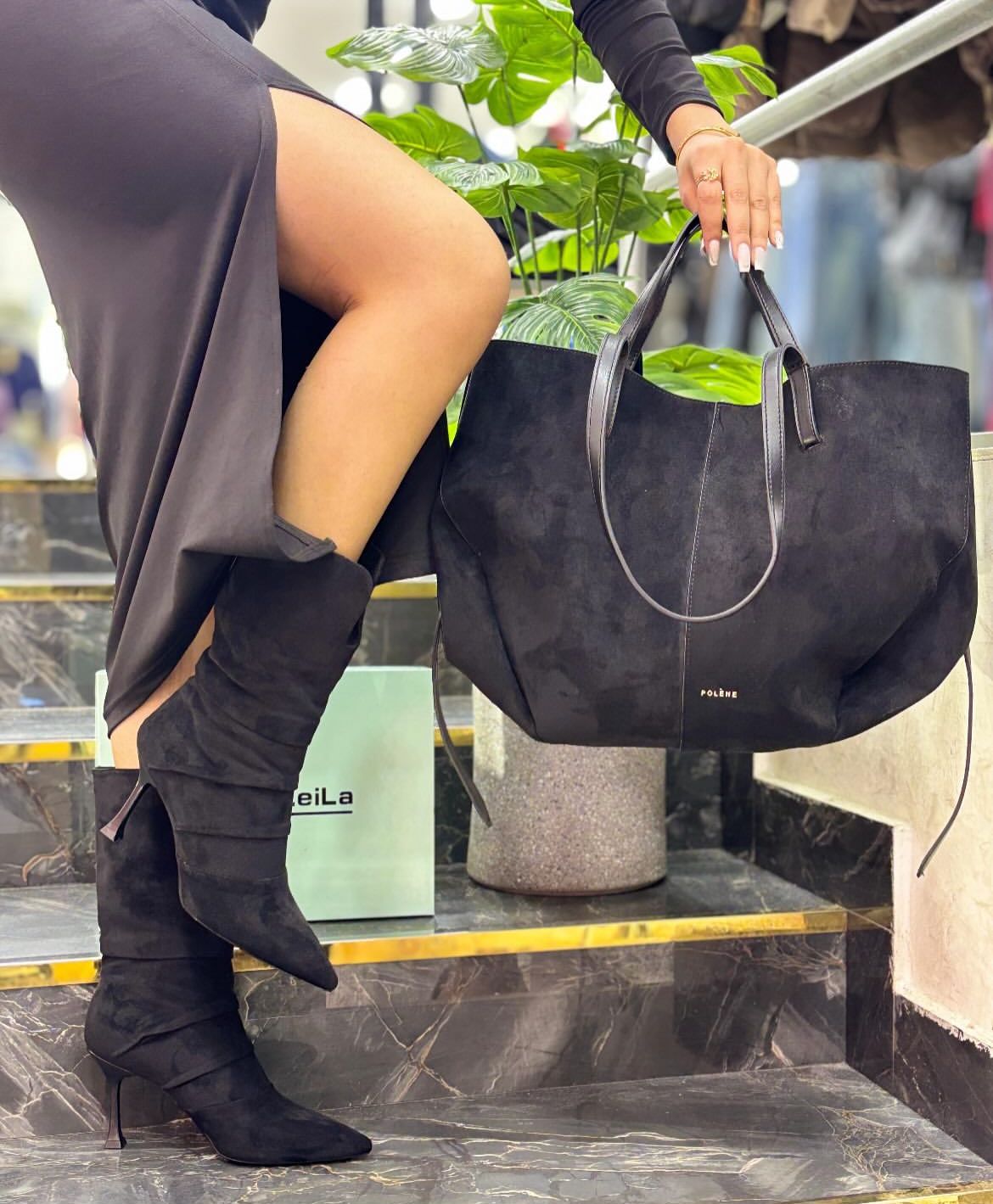 P-O-L-È-N-E Cyme Suede Leather Handbag – Premium Women Bag (Black)