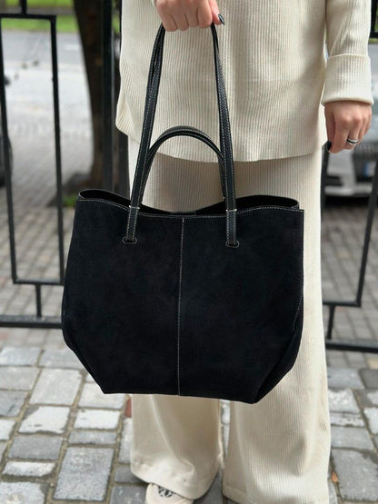 P-O-L-È-N-E Cyme Suede Leather Handbag – Premium Women Bag (Black)