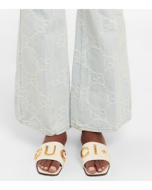 GUCCI Heeled Sandals with Gold-Tone Logo – Premium Quality (White Golden)