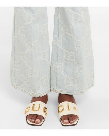 GUCCI Heeled Sandals with Gold-Tone Logo – Premium Quality (White Golden)
