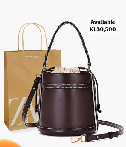 Z-A-R-A Braided Handle Bucket Women Bag – Casual Chic Edition (Brown)