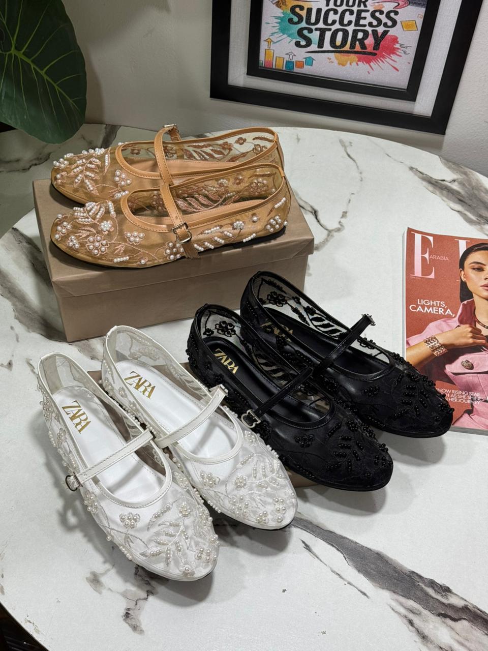 ZARA Flat Embroidery Pumps – New Arrival | Women Shoes (Beige Brown)