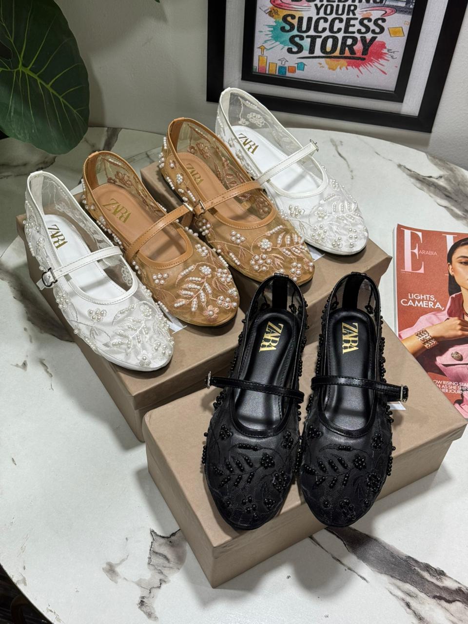 ZARA Flat Embroidery Pumps – New Arrival | Women Shoes (White)