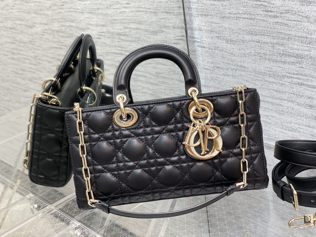 DIOR Medium Lady D-Joy Bag Black Cannage Lambskin – Luxury Women Bag (Black)