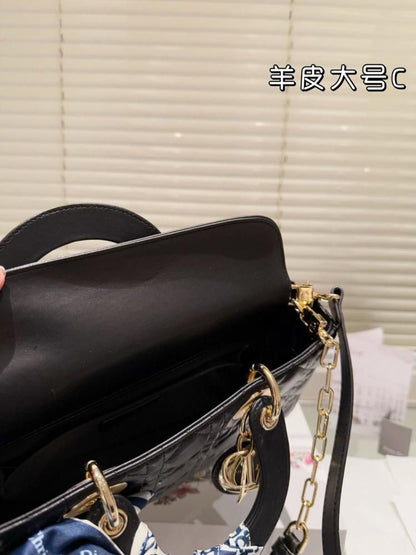 DIOR Medium Lady D-Joy Bag Black Cannage Lambskin – Luxury Women Bag (Black)