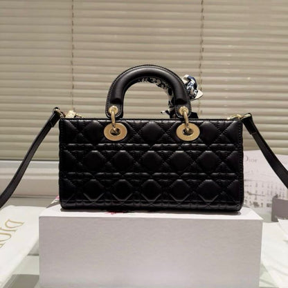 DIOR Medium Lady D-Joy Bag Black Cannage Lambskin – Luxury Women Bag (Black)