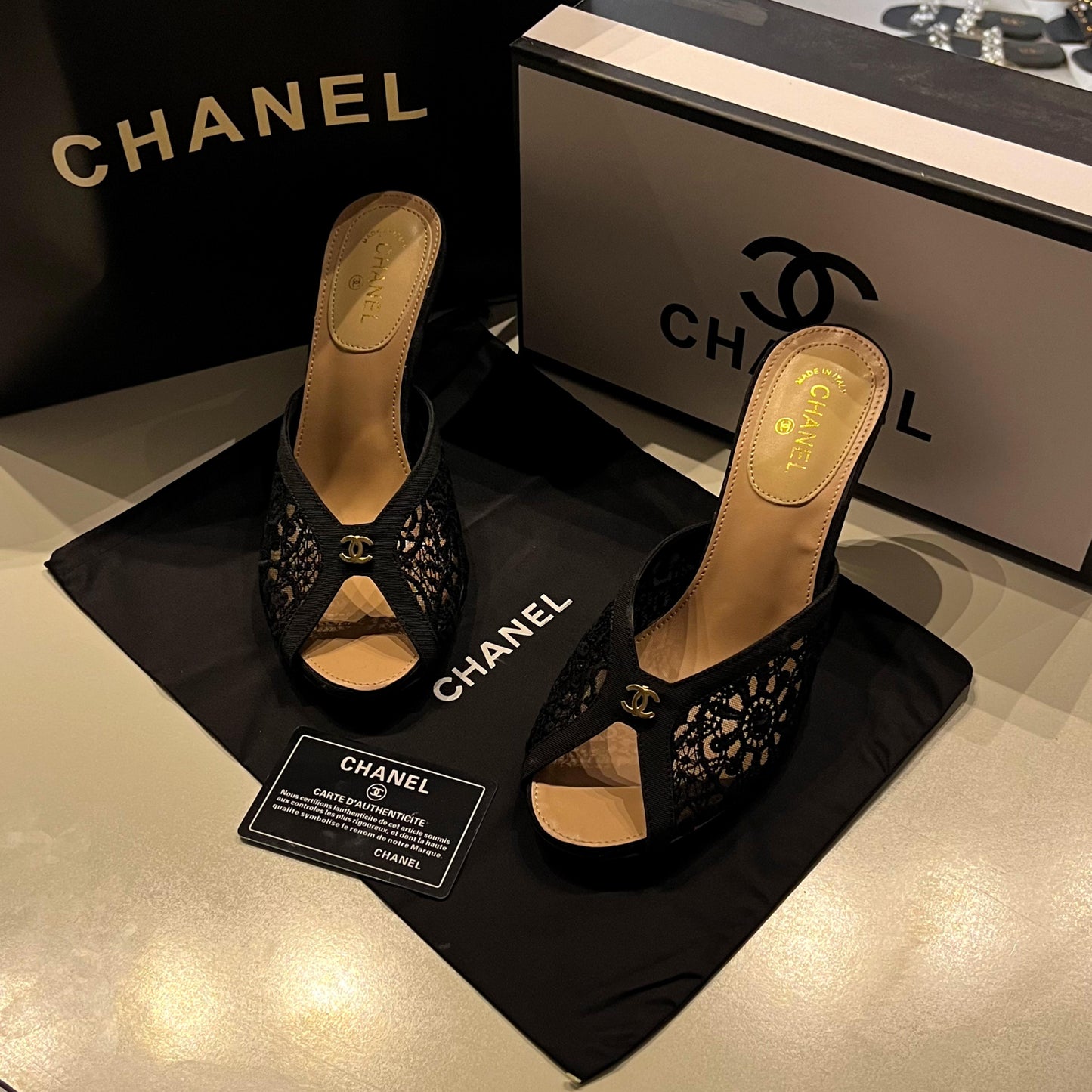 C-H-A-N-E-L MASTER QUALITY HEELS – Women Heels (Black Beige)