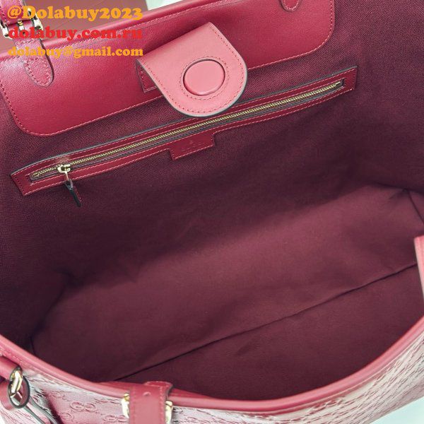 GUCCI GG EMBLEM DEBOSSED LEATHER TOTE – Women Bag (Maroon)