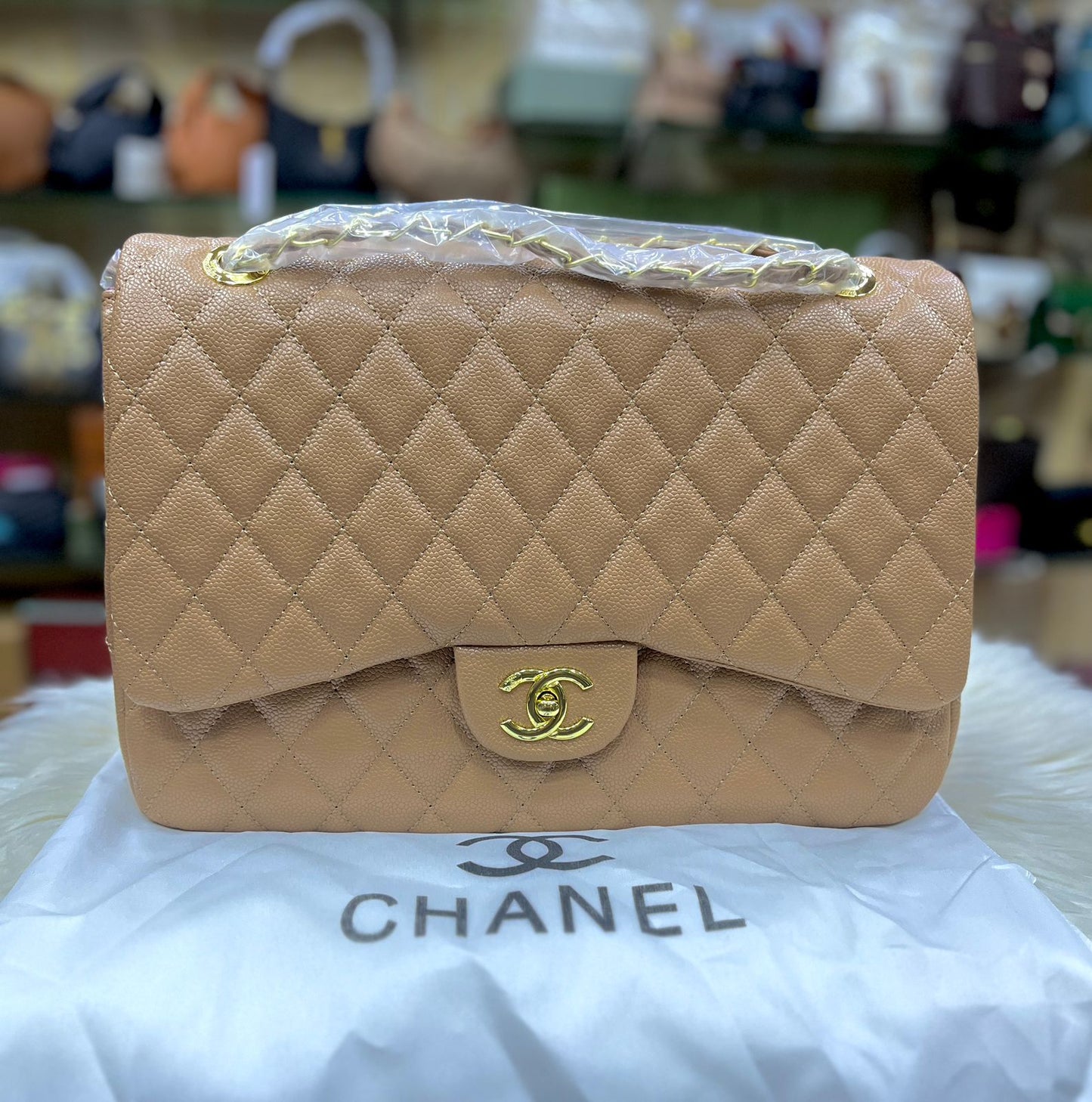 C-H-A-N-E-L JUMBO CLASSIC DOUBLE FLAP – Women Bag (Beige)