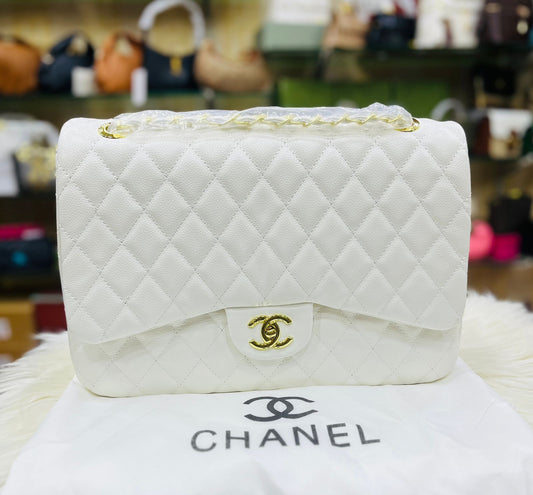 C-H-A-N-E-L JUMBO CLASSIC DOUBLE FLAP – Women Bag (White)