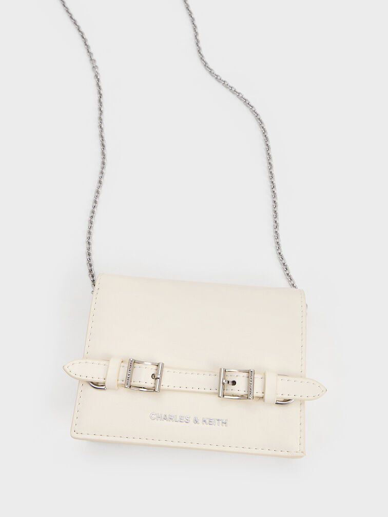 CHARLES & KEITH SLOANE METALLIC CHAIN-HANDLE WALLET – Women Bag (Pearl White)