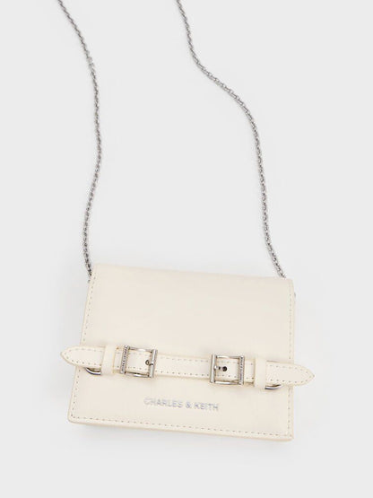 CHARLES & KEITH SLOANE METALLIC CHAIN-HANDLE WALLET – Women Bag (Pearl White)