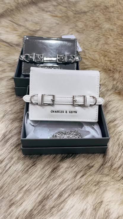 CHARLES & KEITH SLOANE METALLIC CHAIN-HANDLE WALLET – Women Bag (Pearl White)