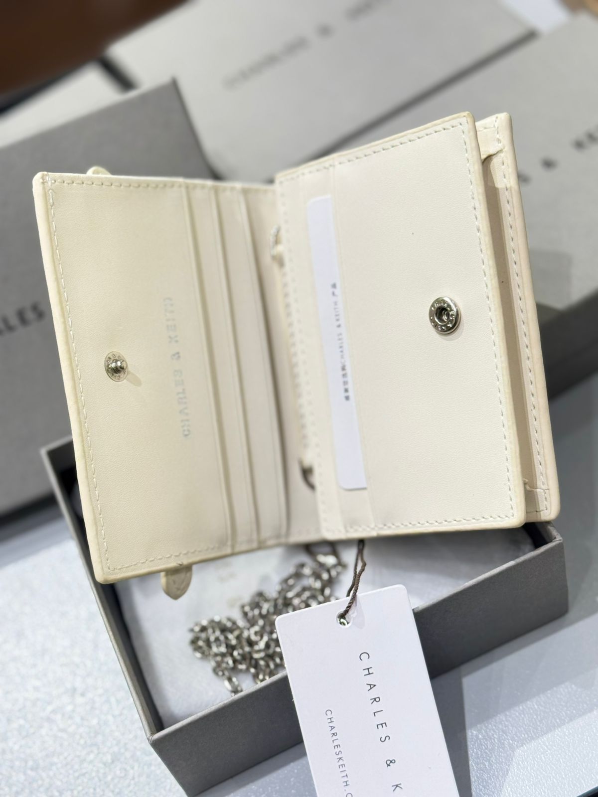 CHARLES & KEITH SLOANE METALLIC CHAIN-HANDLE WALLET – Women Bag (Pearl White)