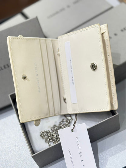 CHARLES & KEITH SLOANE METALLIC CHAIN-HANDLE WALLET – Women Bag (Pearl White)