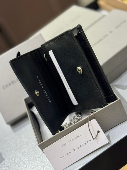 CHARLES & KEITH SLOANE METALLIC CHAIN-HANDLE WALLET – Women Bag (Black)