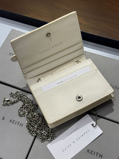 CHARLES & KEITH SLOANE METALLIC CHAIN-HANDLE WALLET – Women Bag (Pearl White)