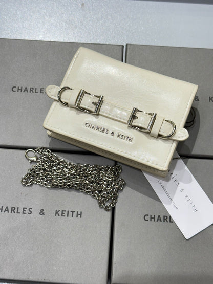 CHARLES & KEITH SLOANE METALLIC CHAIN-HANDLE WALLET – Women Bag (Pearl White)
