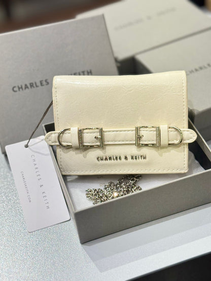 CHARLES & KEITH SLOANE METALLIC CHAIN-HANDLE WALLET – Women Bag (Pearl White)