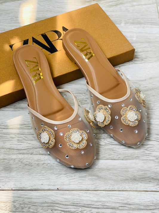 ZARA EMBROIDERED HALF PUMPS – NEW ARRIVAL (Brown)