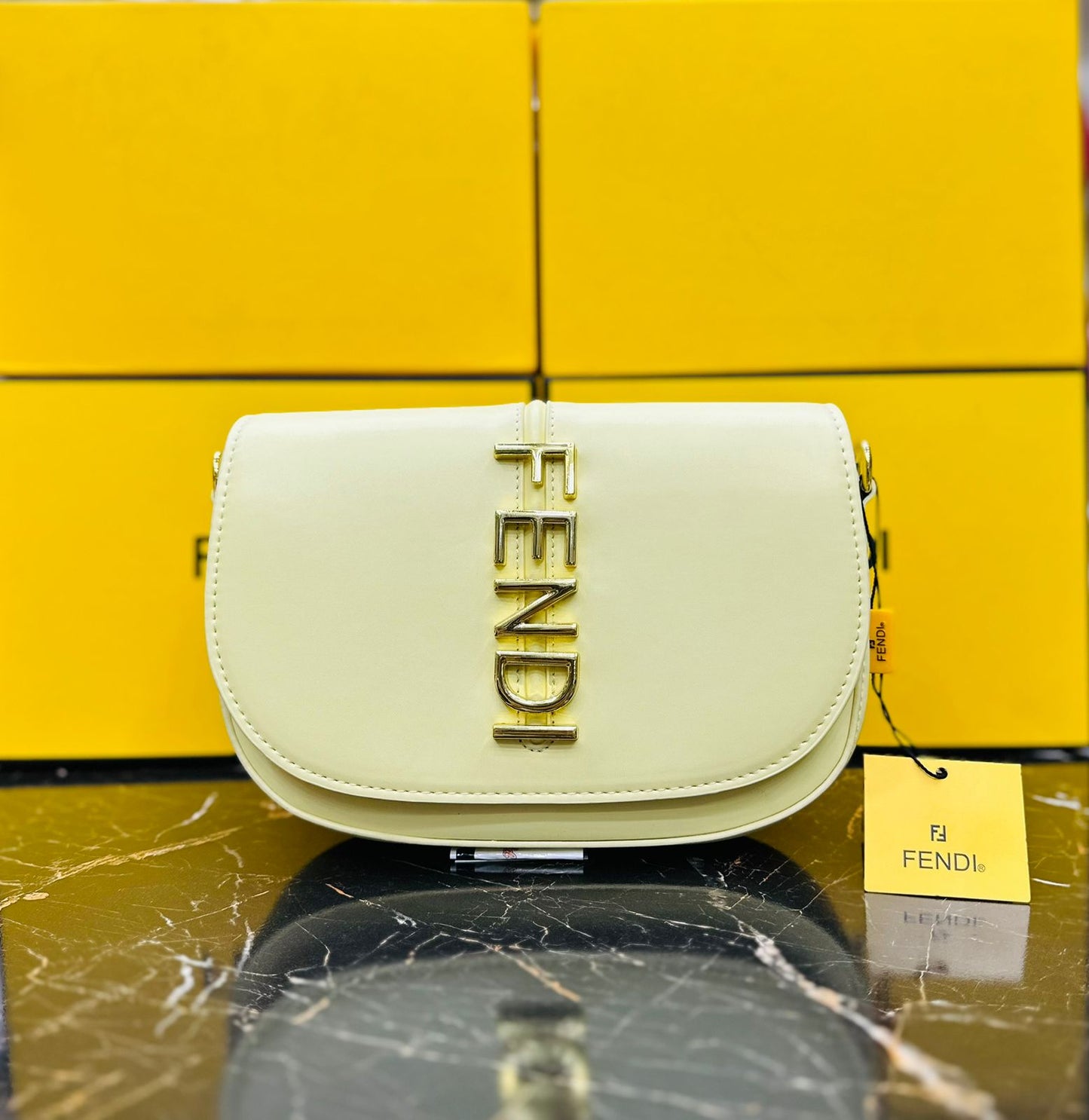 F-E-N-D-I PREMIUM QUALITY DESIGNER – Women Bag (Light Yellow)