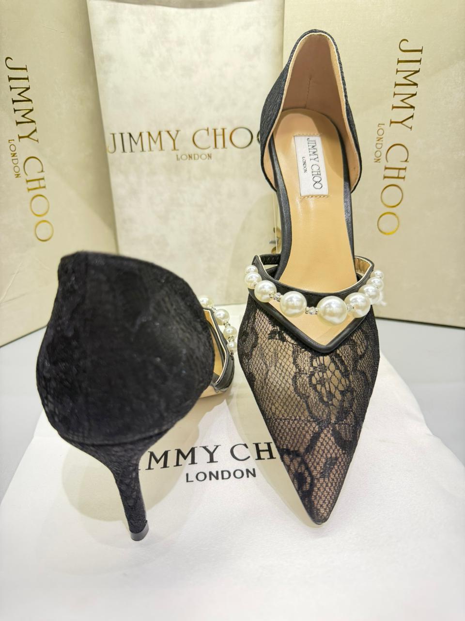 J-I-M-M-Y C-H-O-O AURELIE 85 PEARL-EMBELLISHED HEEL PUMPS – WOMEN SHOES (Black Design A)