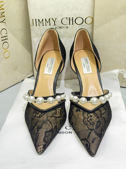 J-I-M-M-Y C-H-O-O AURELIE 85 PEARL-EMBELLISHED HEEL PUMPS – WOMEN SHOES (Black Design A)