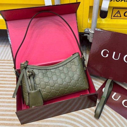G-U-C-C-I GG EMBOSSED LEATHER SHOULDER – Women Bag (Vibrant Green)