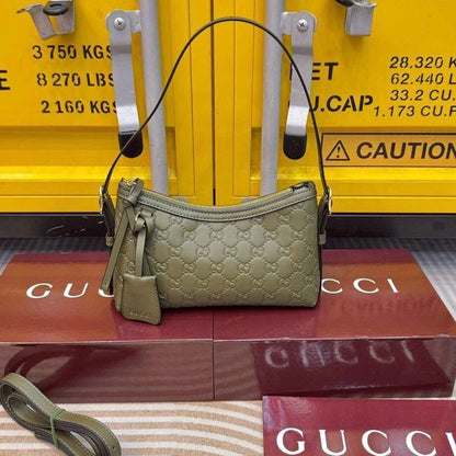 G-U-C-C-I GG EMBOSSED LEATHER SHOULDER – Women Bag (Vibrant Green)