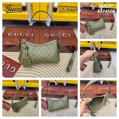 G-U-C-C-I GG EMBOSSED LEATHER SHOULDER – Women Bag (Vibrant Green)