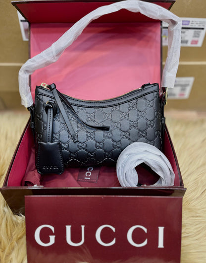 G-U-C-C-I GG EMBOSSED LEATHER SHOULDER – Women Bag (Black)