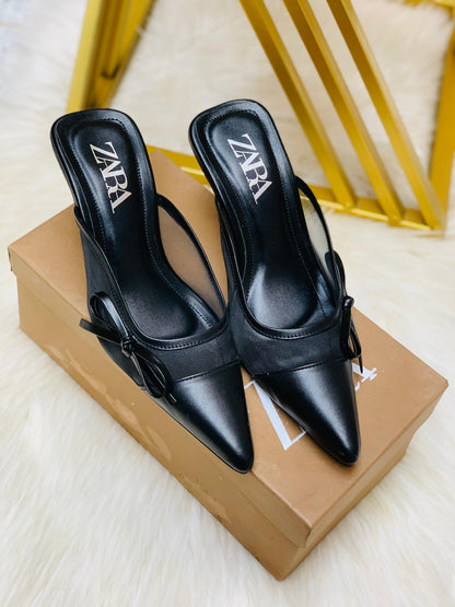 Z-A-R-A Net Tie Pointy Heel – Re-Stock | Premium Quality | With Brand Box (Black)