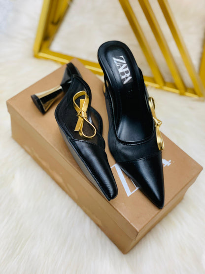 Z-A-R-A Net Tie Pointy Heel – Re-Stock | Premium Quality | With Brand Box (Black)